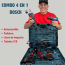 Combo 4 en 1  BOSCH (Pulidora 10.000 RPM, Rotomartillo Triple Función, Taladro 3/8 y Llave de Impacto 400 Nm) Brushless Motor, 4 Baterías.