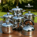 Juego SWISSHOME de 6 ollas+ tetera  en Acero Inoxidable Grado Quirurgico (BLACK NOVEMBER)