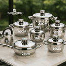 Juego SWISSHOME de 6 ollas+ tetera  en Acero Inoxidable Grado Quirurgico (BLACK NOVEMBER)