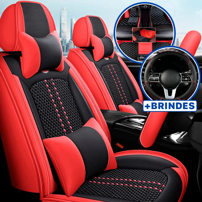 Funda universal completa para coche Evotek en piel auténtica con airbag + REGALOS GRATIS: 3 alfombrillas y funda para volante