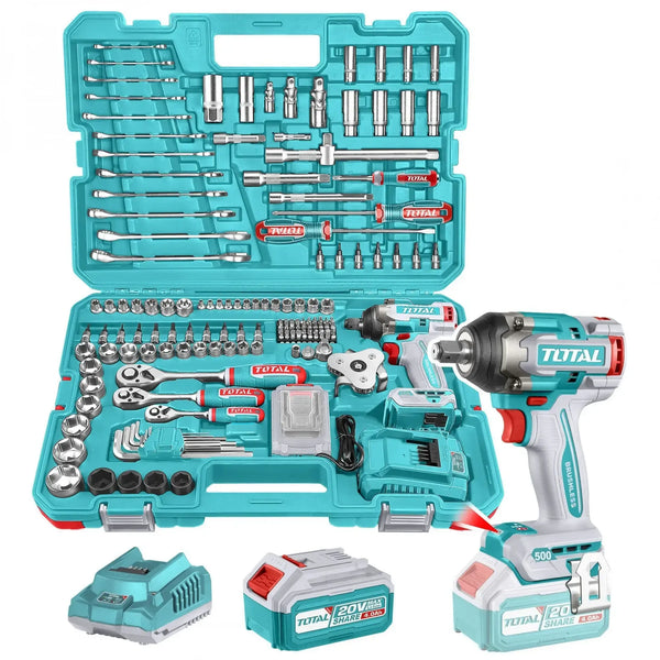 Set De 152 Piezas: Llave De Impacto Inalámbrica 20v 1/2" 500Nm + Dados + Llaves + Puntas